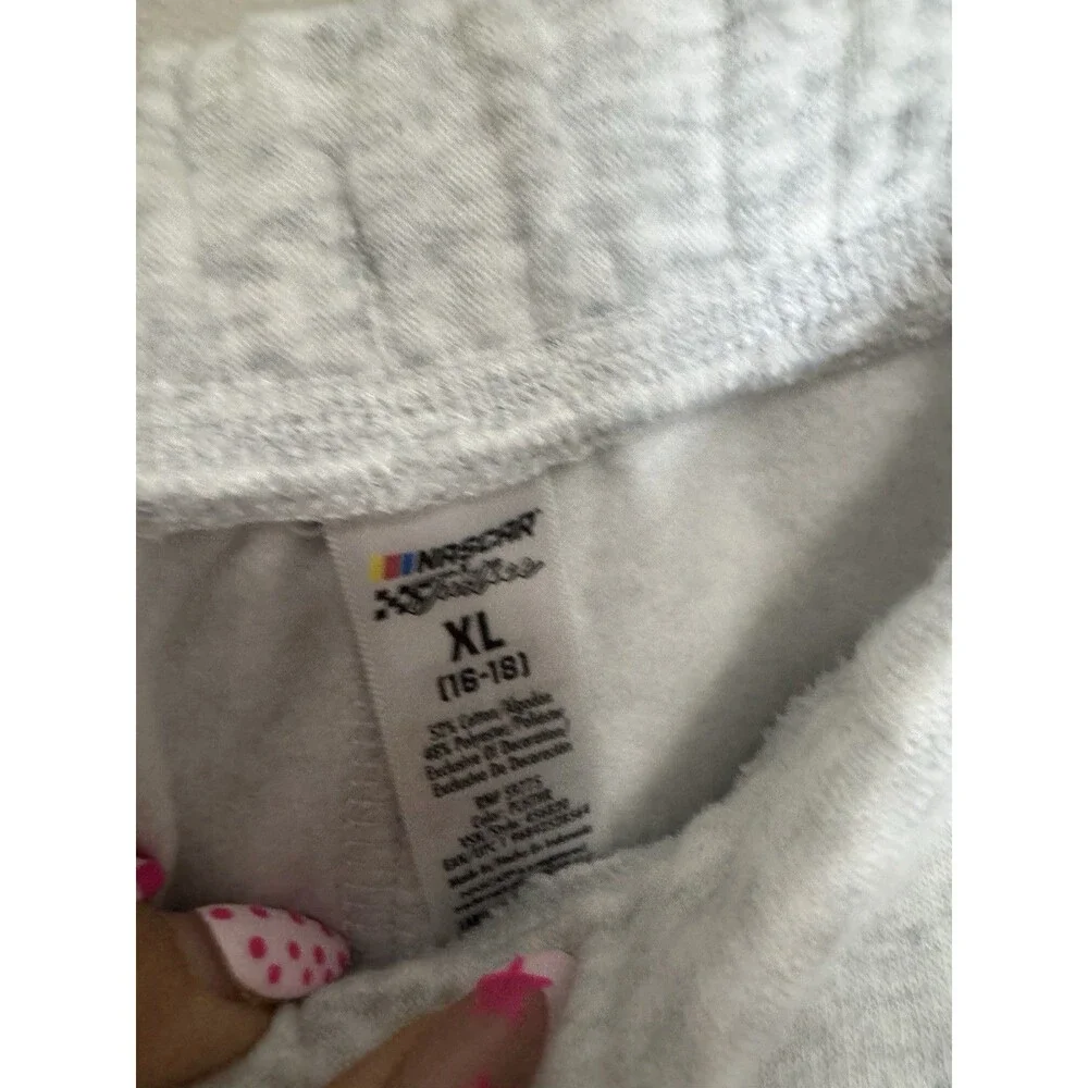 NASCAR Girls Fleece Jogger Pants Gray/Blue Drawstring Pockets XL (16-18)